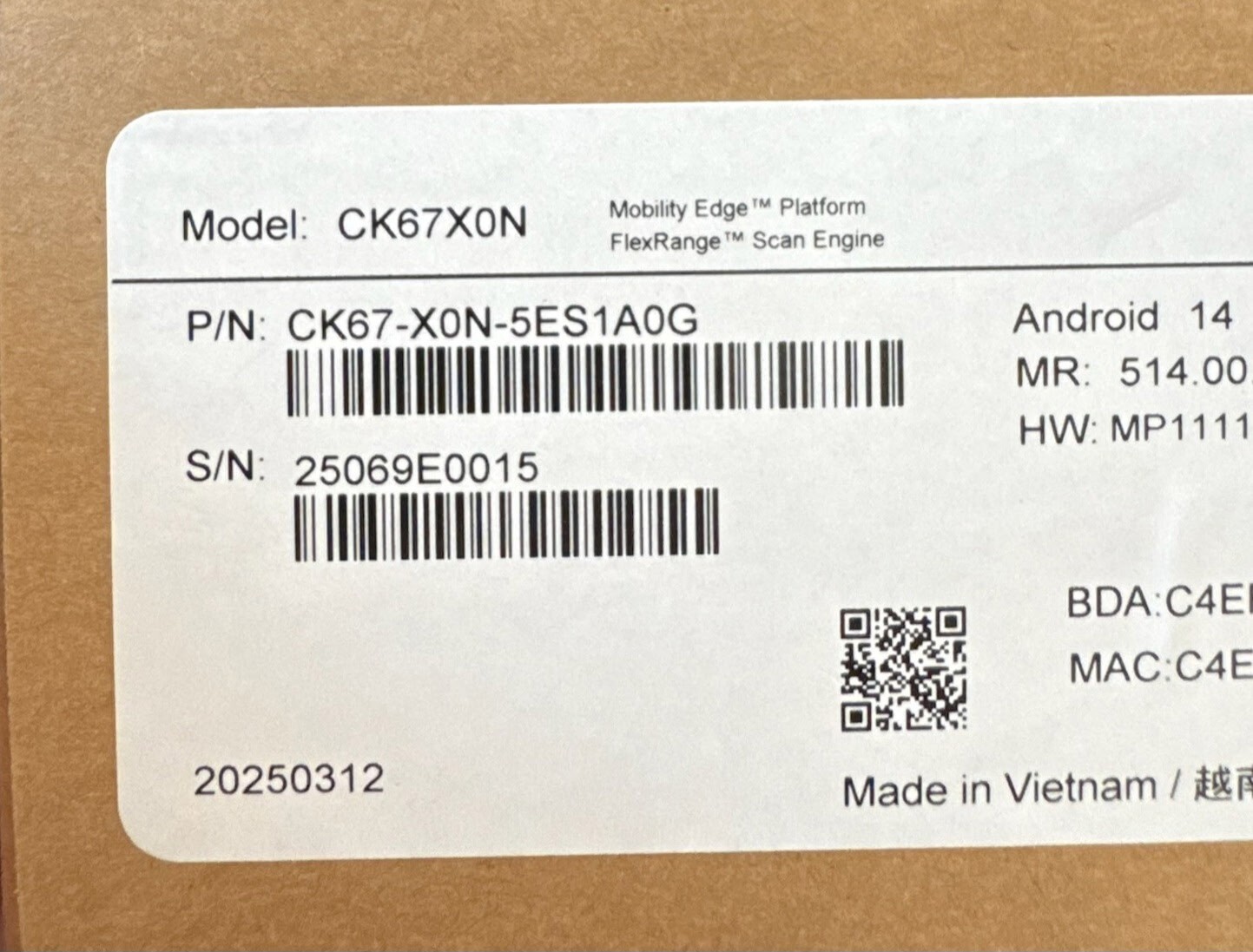 CK67 WIFI6E 4.3IN SCREEN 51-KEY ALPHANUMERIC 8GB/128GB FLEXRANGEXLR