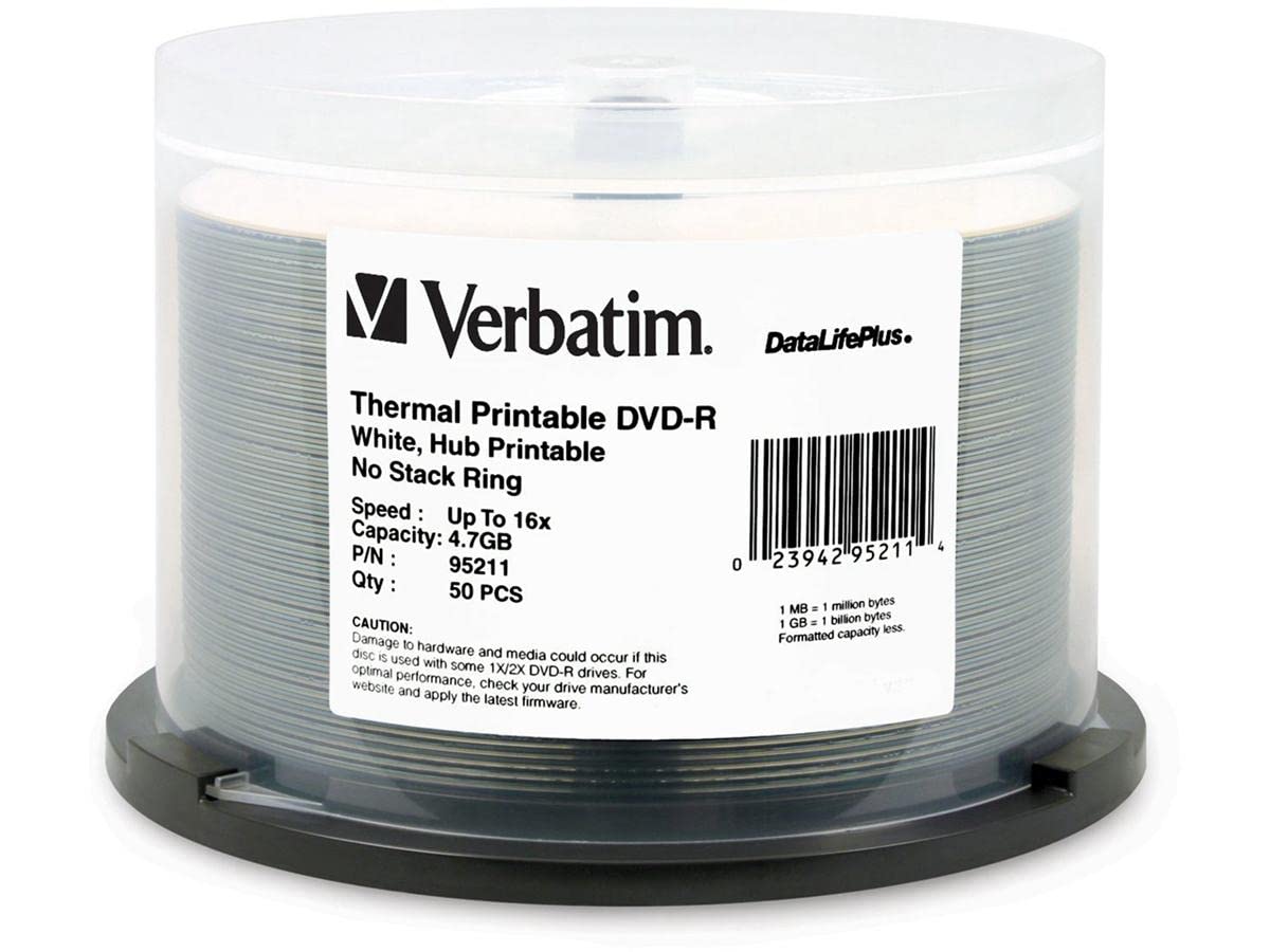 50PK DVD-R 16X 4.7GB WHITE      THERMAL HUB PRINTABLE SPINDLE