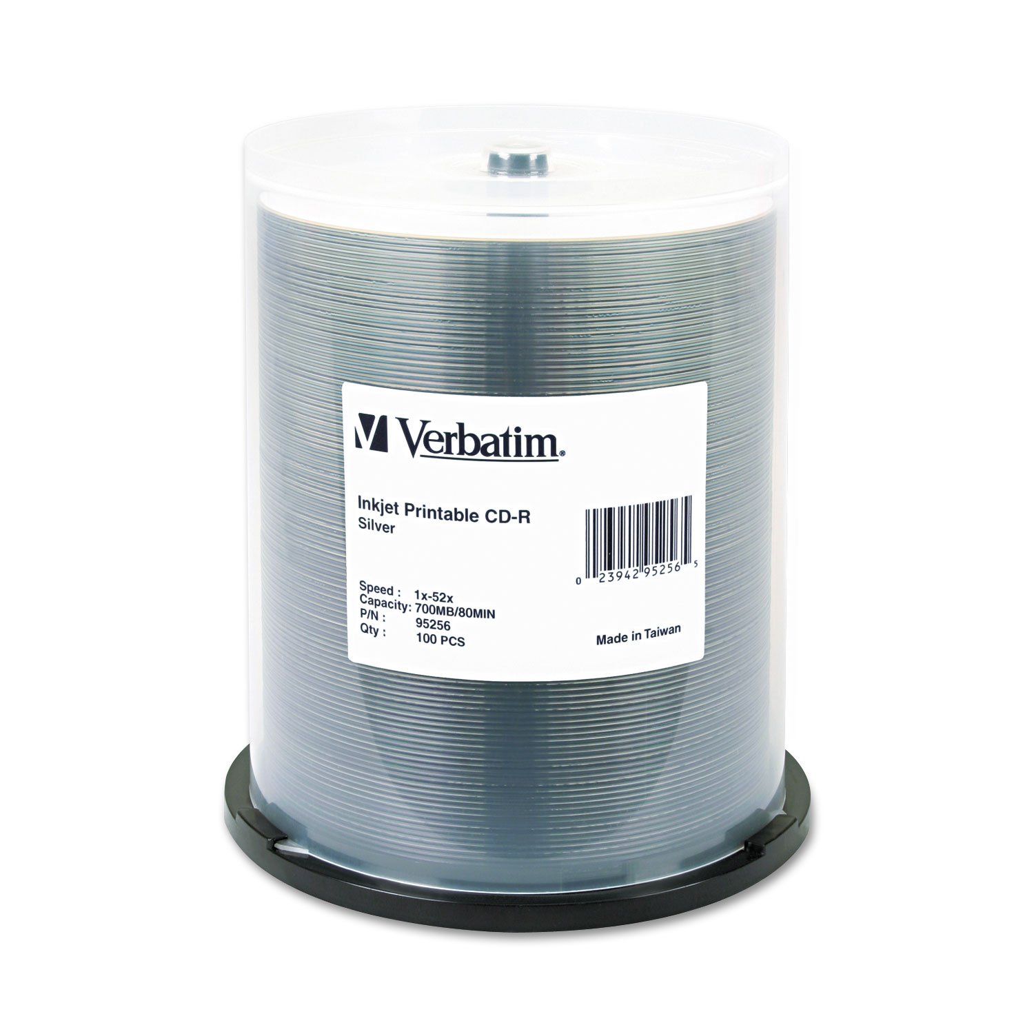 100PK CDR 52X 700MB 80MIN       SILVER INKJET PRINTABLE SPINDLE