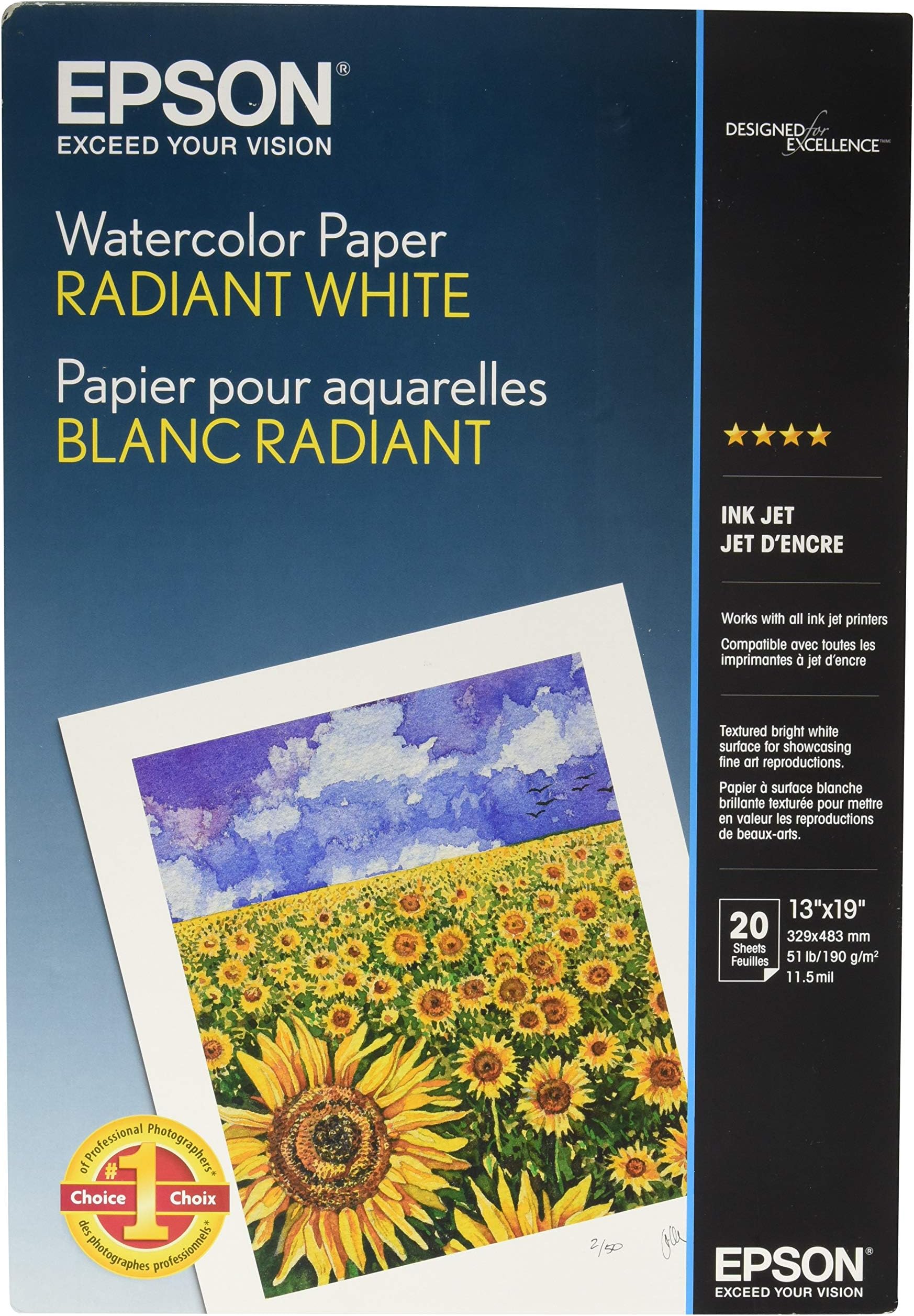 20 SHEET 13X19 A3 WATERCOLOR    RADIANT WHITE PAPER STYLUS 2000P