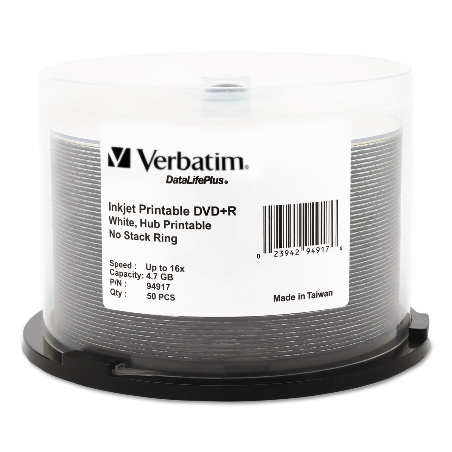 50PK DVD+R 16X 4.7GB 16X WHITE  INKJET HUB PRINTABLE SPINDLE