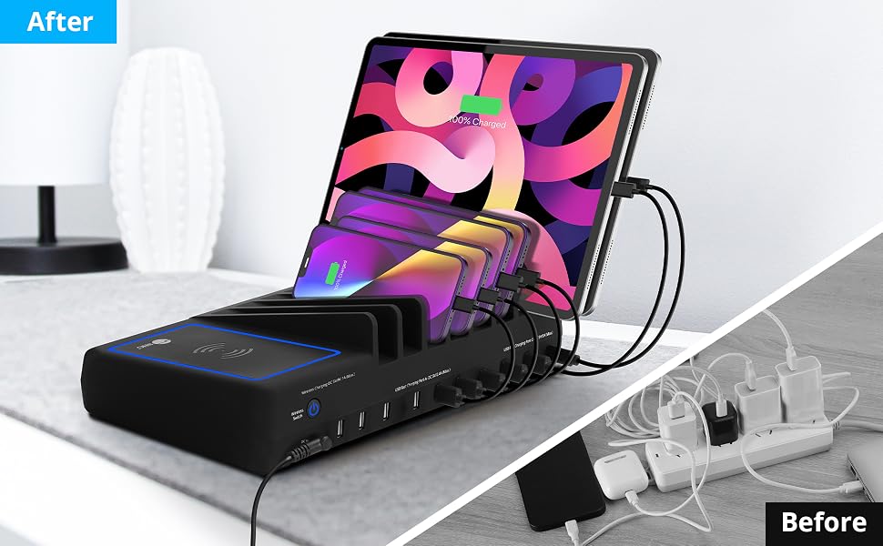 10PORT USB CHARGING STATION W/  AMBIENT LIGHT DECK