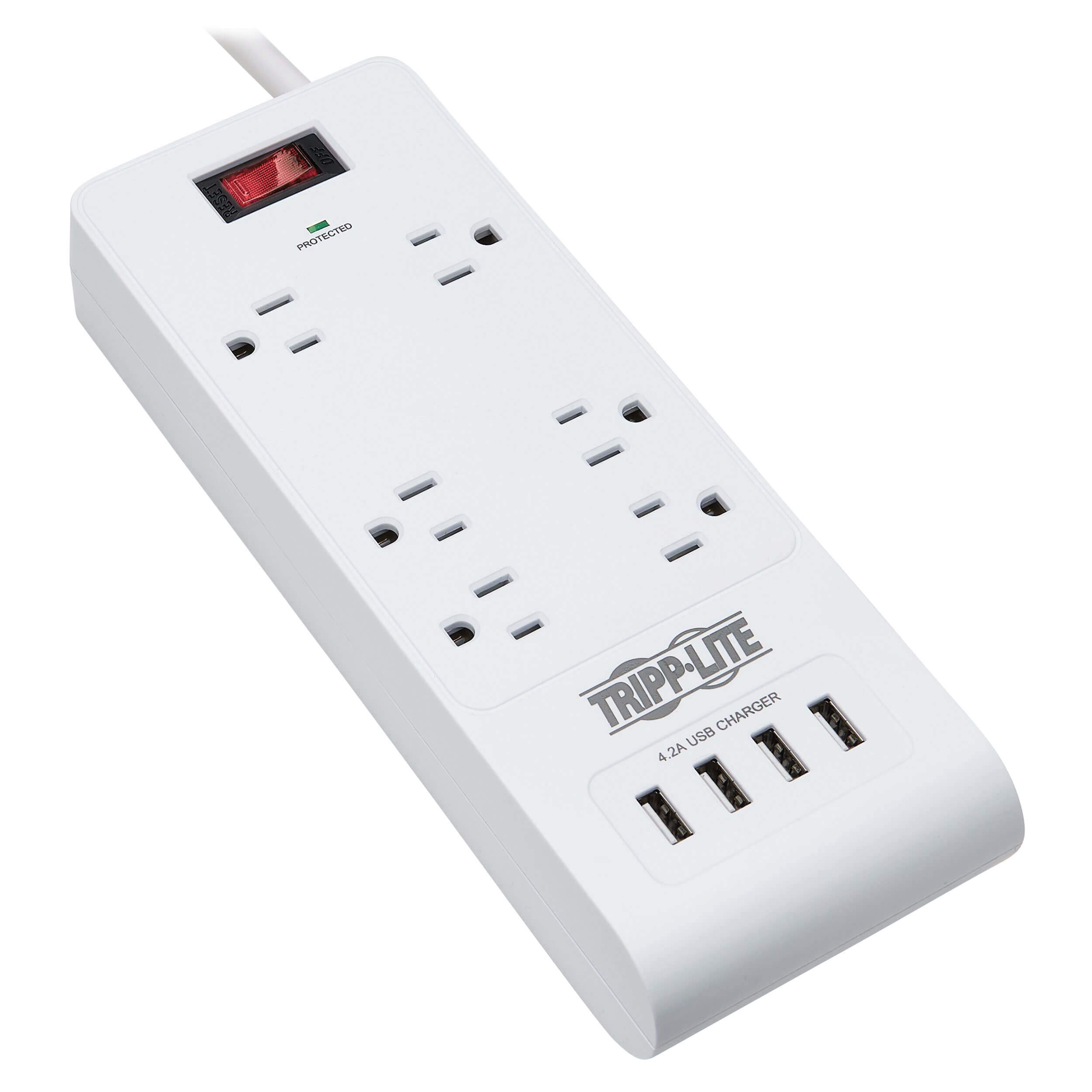 6OUT SURGE PROTECTOR 4 USB      PORTS POWER STRIP WHITE 15FT CORD