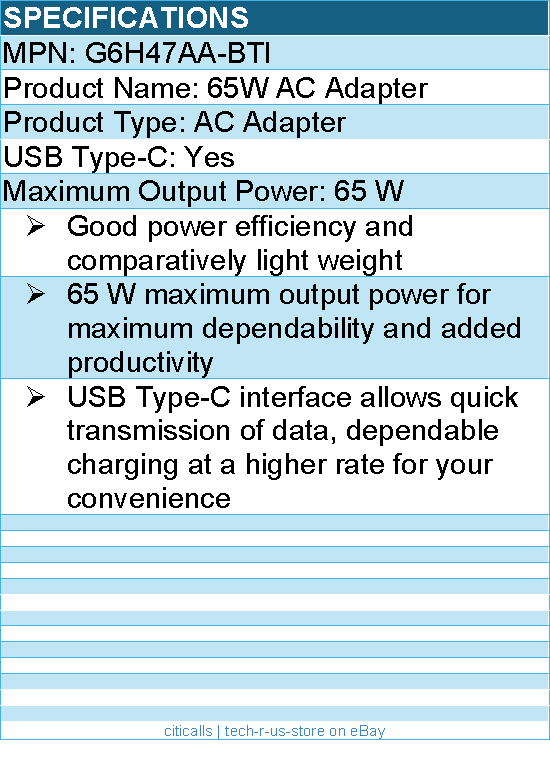 BTI G6H47AA-BTI 65W TYPE-C AC   ADAPTER