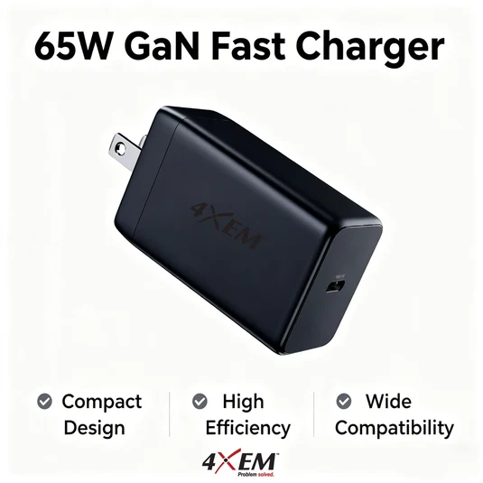 65W GAN USB-C PD WALL CHARGER   PD 3.0 FAST TRAVEL ADAPTER BLACK