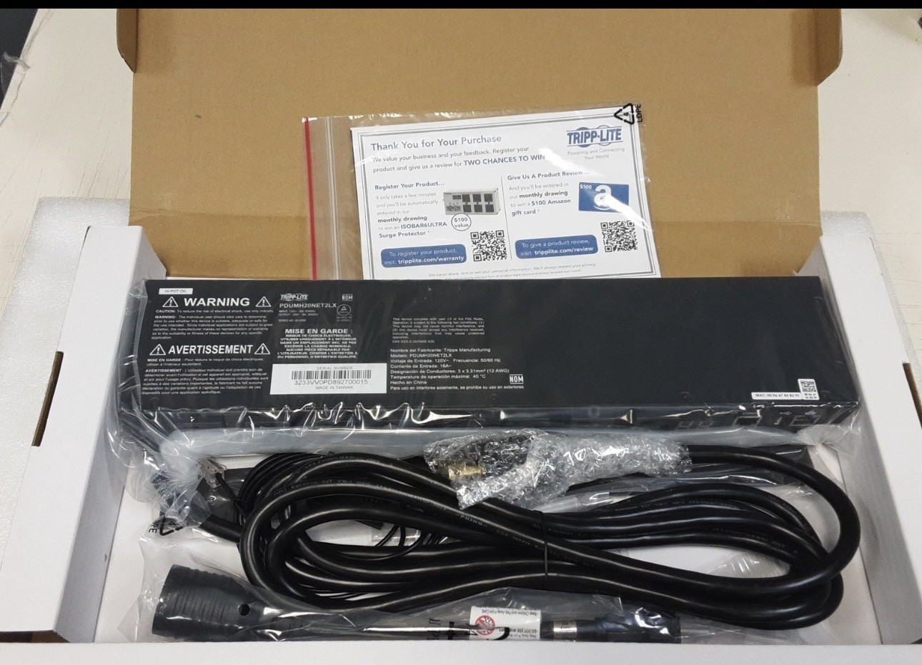 PDU SWITCHED 1.9KW 8 5-15/20R   L5-20P LX INTERFACE 120V 1URM TAA