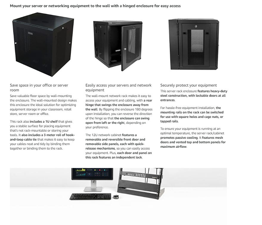 WALL MOUNT NETWORK CABINET      12U HINGED SERVER RACK ENCLOSURE
