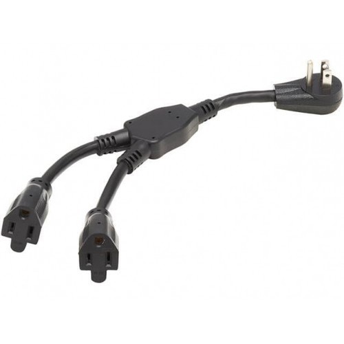 Eaton P024-001-15D-2 Extension Cord Y Splitter 15A, Right Angle 5-15P to 2x 5-15R, 1ft Length